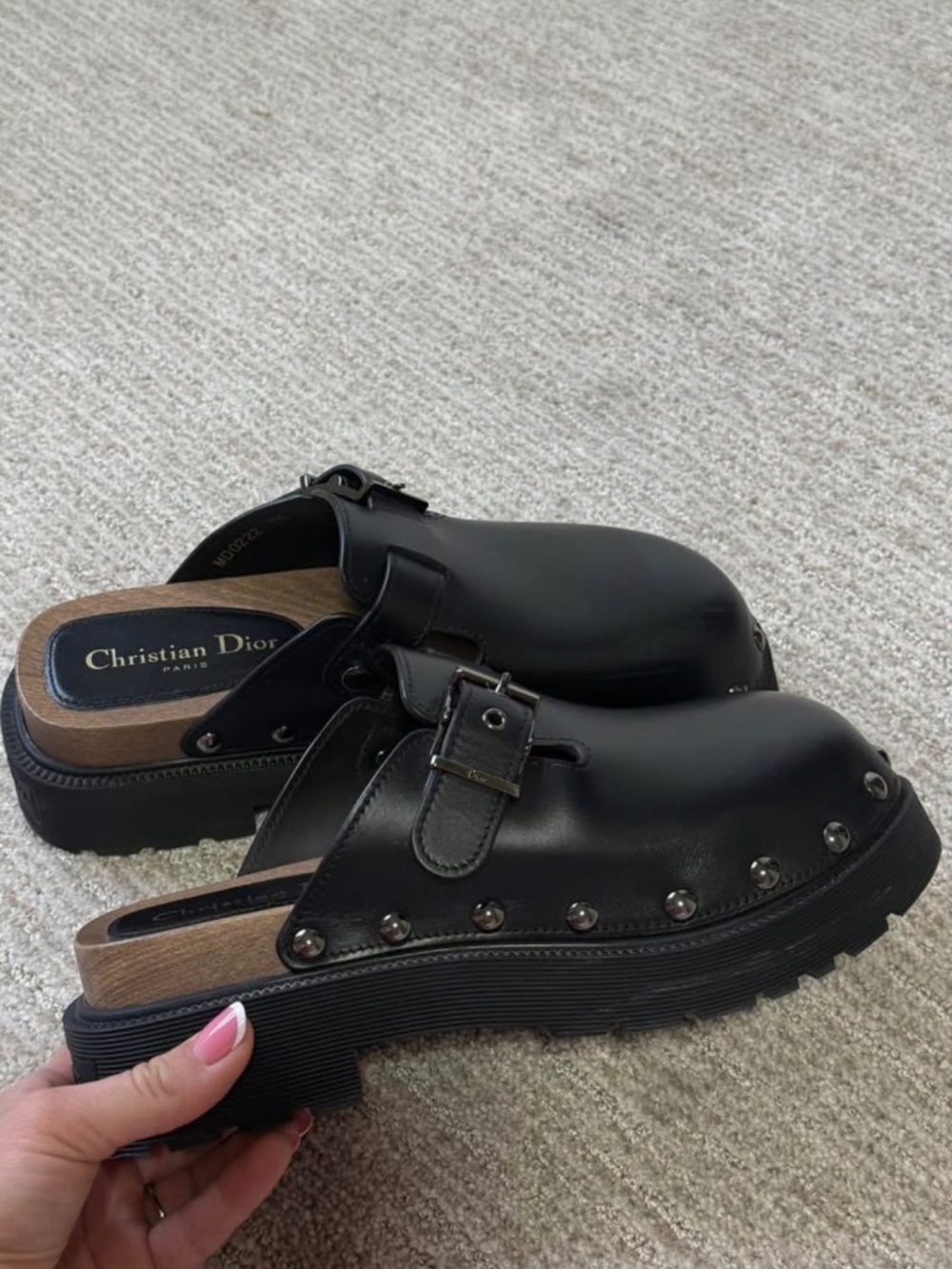 Dior black leather clogs
